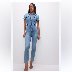 NWT Good American Fit For Success Denim Jumpsuit Mid-Blue Wash